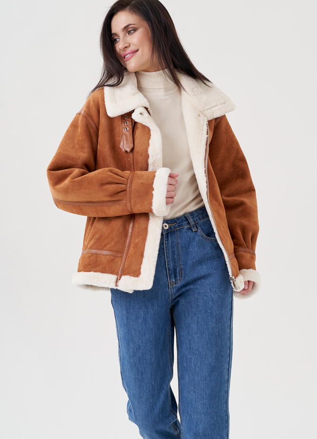 Дубленка женская  из эко замши  модель № 23953 универмаг малина