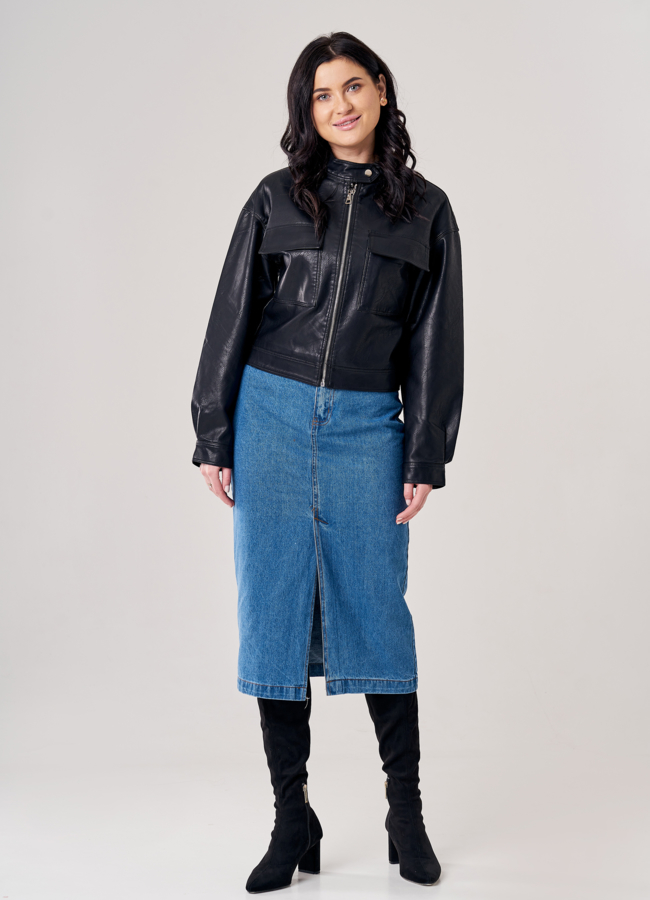 Женская куртка из эко кожи черного цвета модель № 20748 в кредит