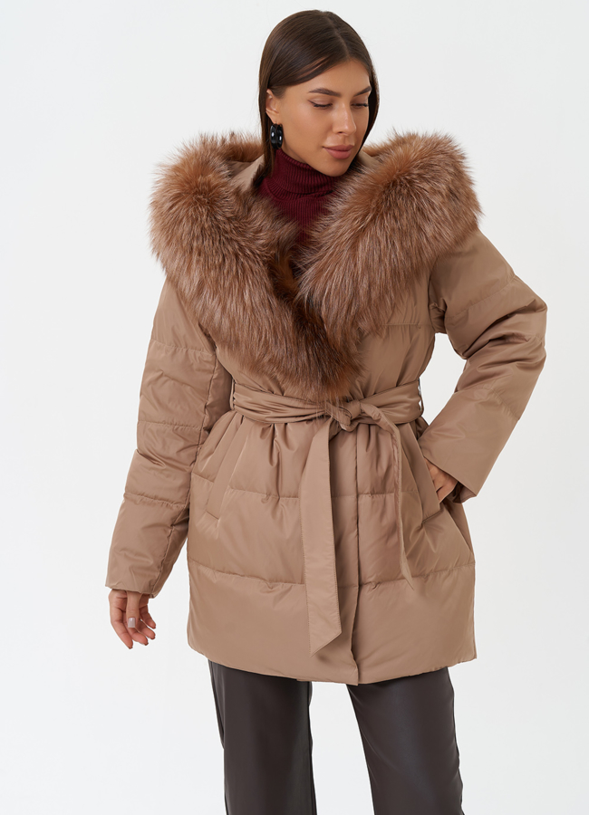 Пуховик с отделкой из меха чернобурки модель № 28854 универмаг малина