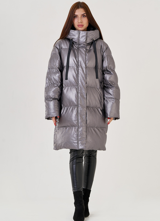 Пуховик оверсайз из искусственной кожи Malina Siberian модель № 79212 универмаг малина