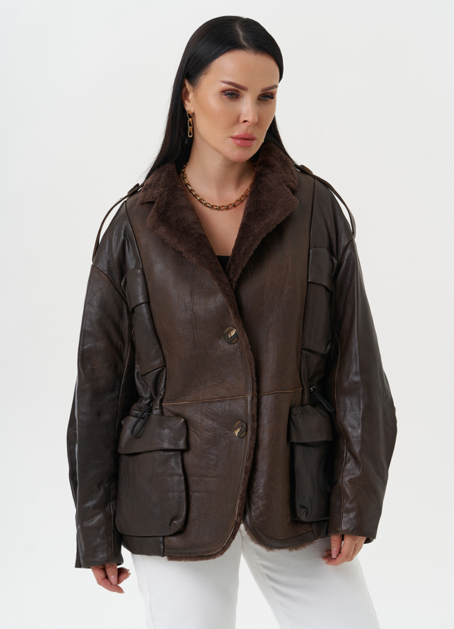 Комбинированная куртка из натуральной кожи и овчины модель № 28119 универмаг малина Комбинированная куртка из натуральной кожи и овчины модель № 28119 универмаг малина