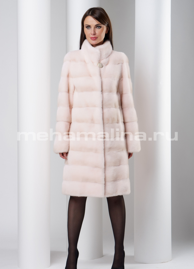Белая норковая шуба удлиненная модель № S-540 в рассрочку
