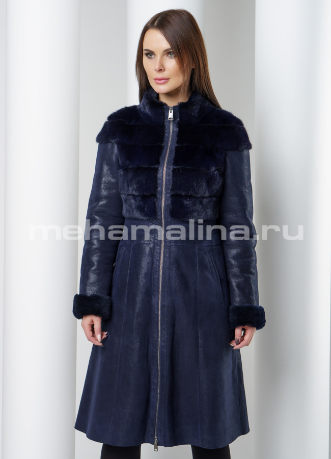 Дубленка синего цвета модель № D-187 универмаг малина