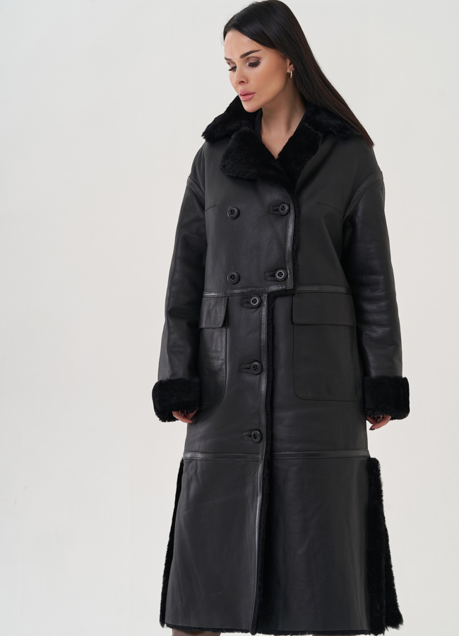 Женская дубленка с английским воротником  модель № 26044 универмаг малина