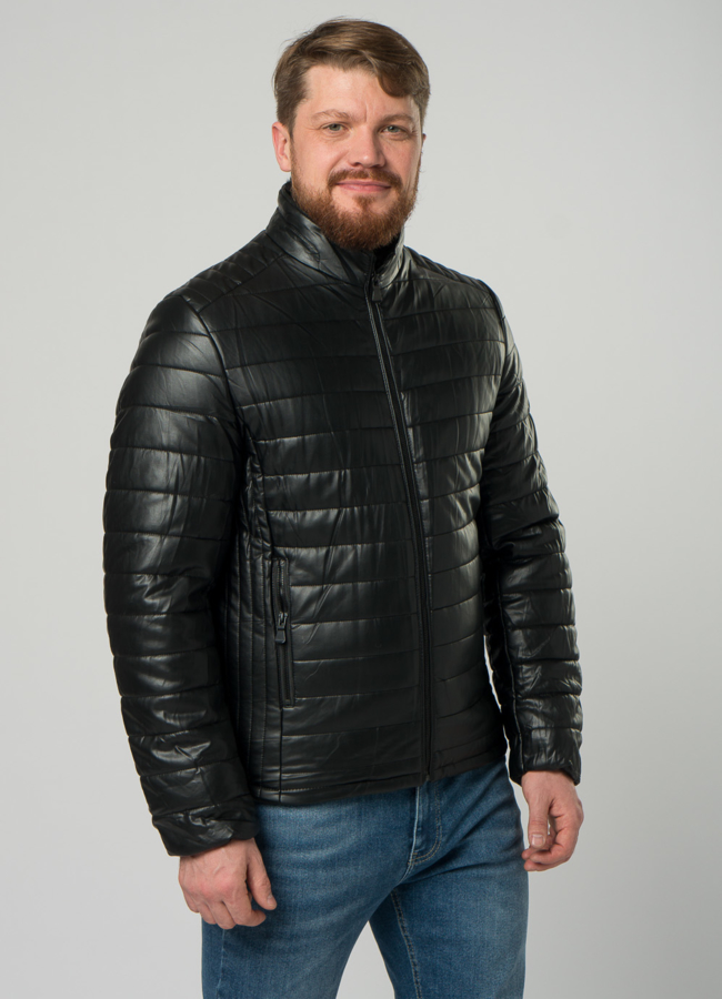 Мужской пуховик из эко кожи черного цвета модель № 21960 универмаг малина