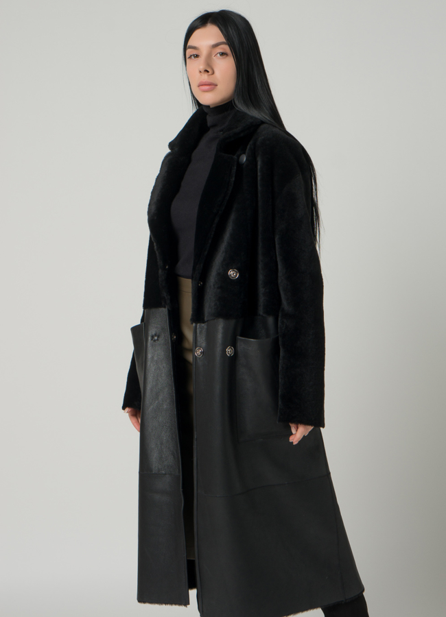 Двусторонняя женская дубленка с английским воротником модель № 22246 универмаг малина