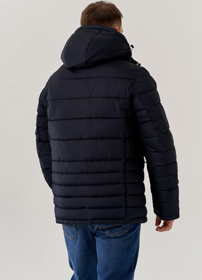 Мужской пуховик синего цвета с капюшоном  модель № 79624 в рассрочку