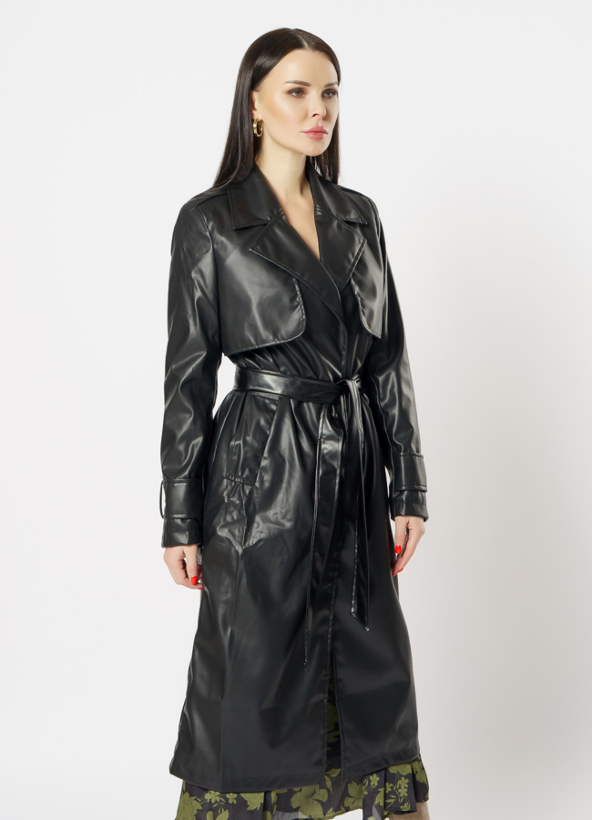 Плащ женский из эко кожи черного цвета модель № 03 универмаг малина