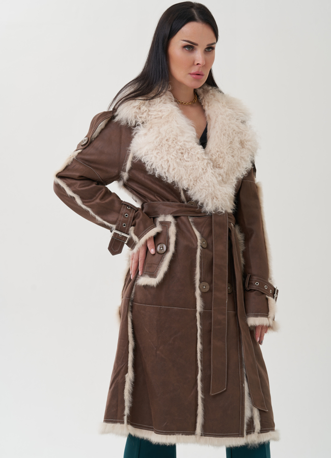 Пальто из меха кролика с английским воротником модель № 25541 меха малина