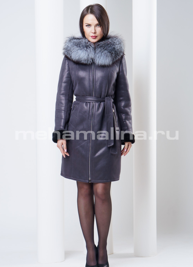 Дубленка на молнии, с чернобуркой модель № D-142 в кредит