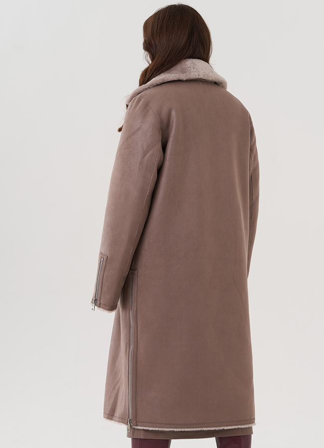 Женская дубленка  из эко замши  модель № 81993 универмаг малина