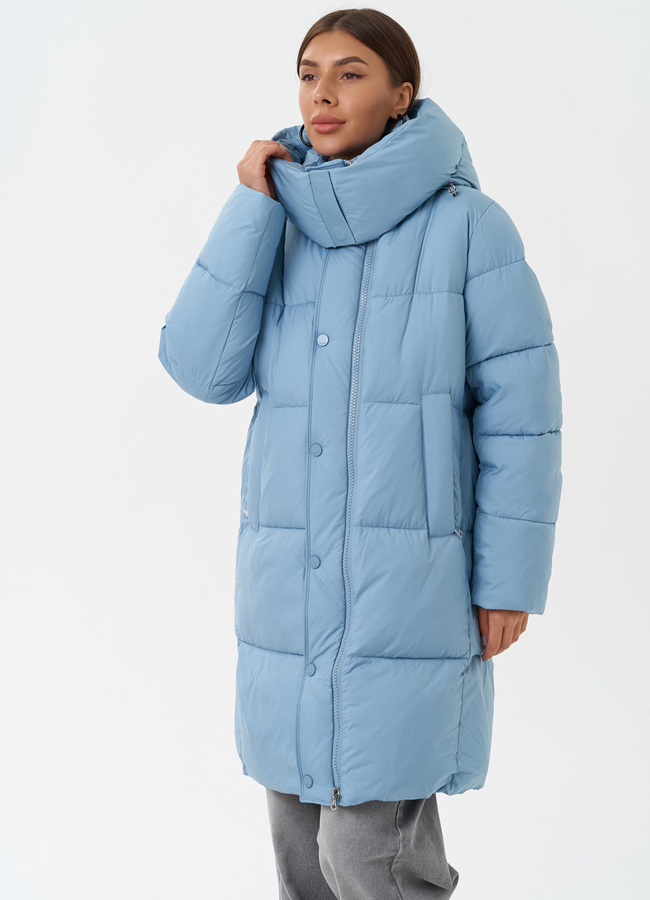 Яркий пуховик на био пухе с капюшоном модель № 28503 в кредит