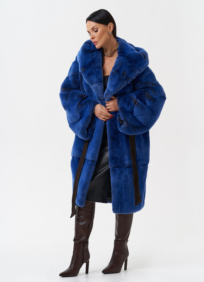 Шуба из меха кролика с капюшоном модель № 28898 универмаг малина