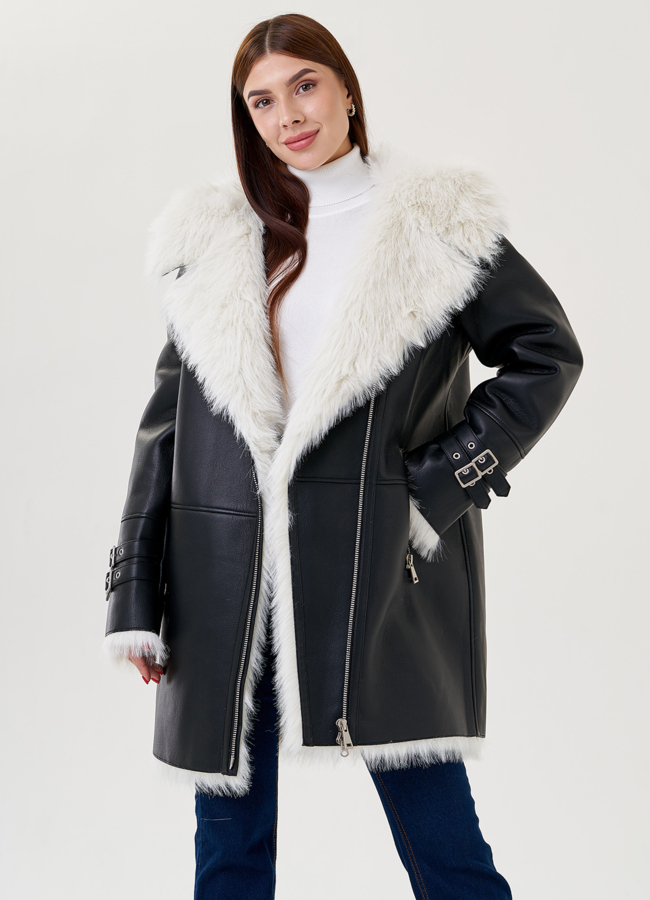 Дубленка из искусственной кожи с отделкой под тоскану модель № 79315 универмаг малина