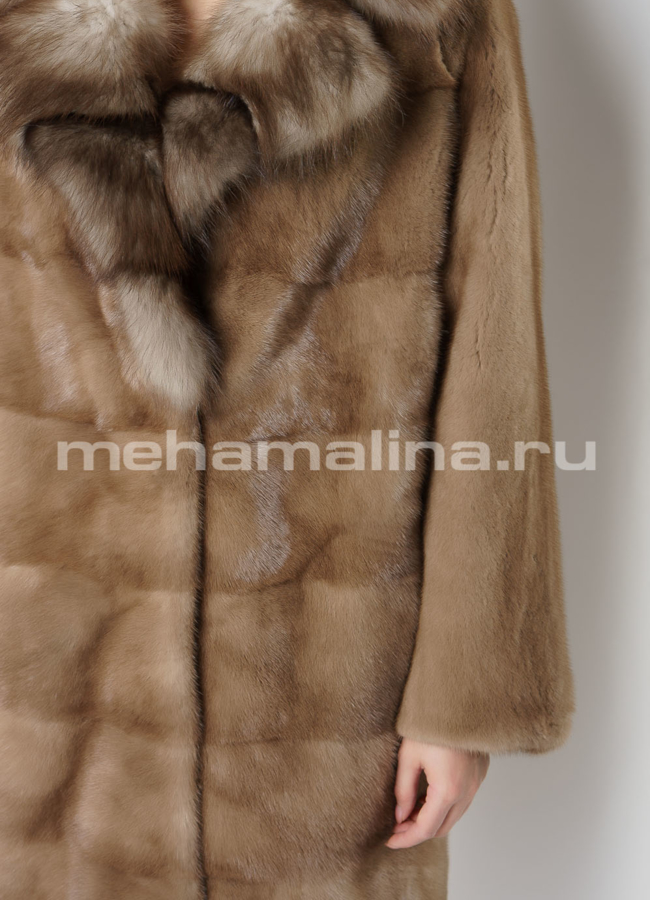 Норковая шуба с английским воротником отделка куница модель № S-753  в рассрочку