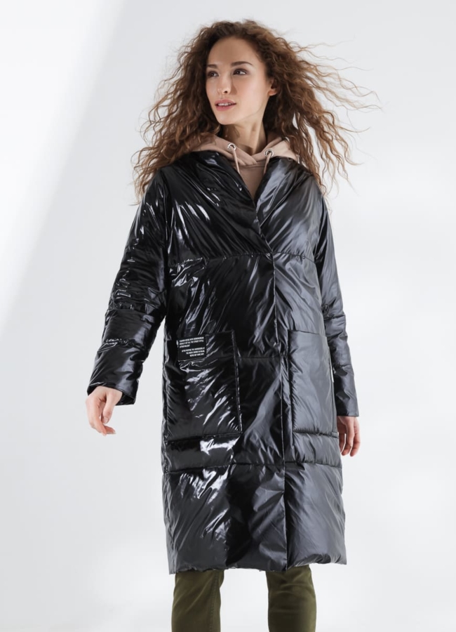 Пальто женское из полиэстера модель № 7743 меха малина