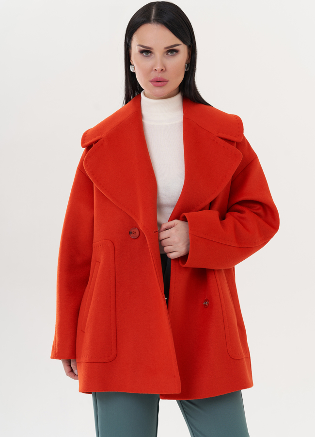 Женское полупальто в оранжевом цвете модель № 26240 универмаг малина