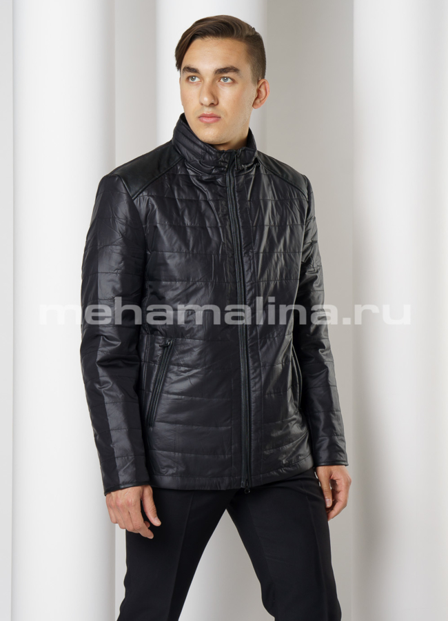 Утепленная куртка из эко кожи черного цвета на молнии модель № 1919 универмаг малина