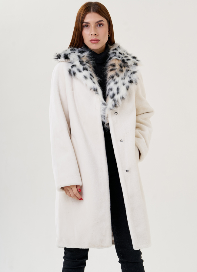 Пальто с воротником из искусственной рыси модель № 23620 универмаг малина