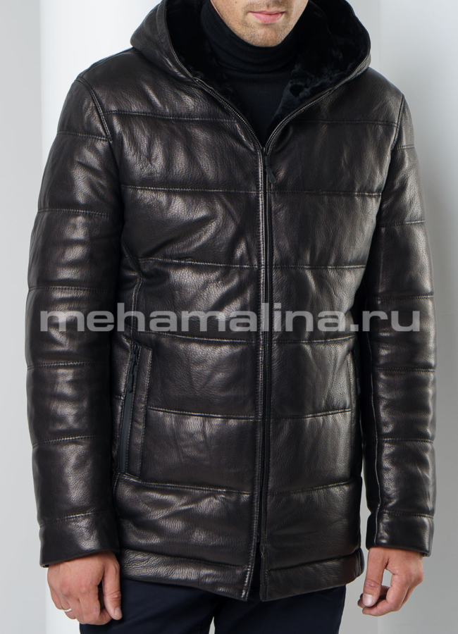 Пуховик из натуральной кожи модель № ПМ-91 универмаг малина