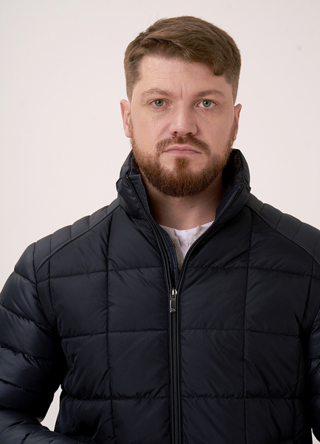 Мужской пуховик синего цвета со стойкой модель № 86 в рассрочку