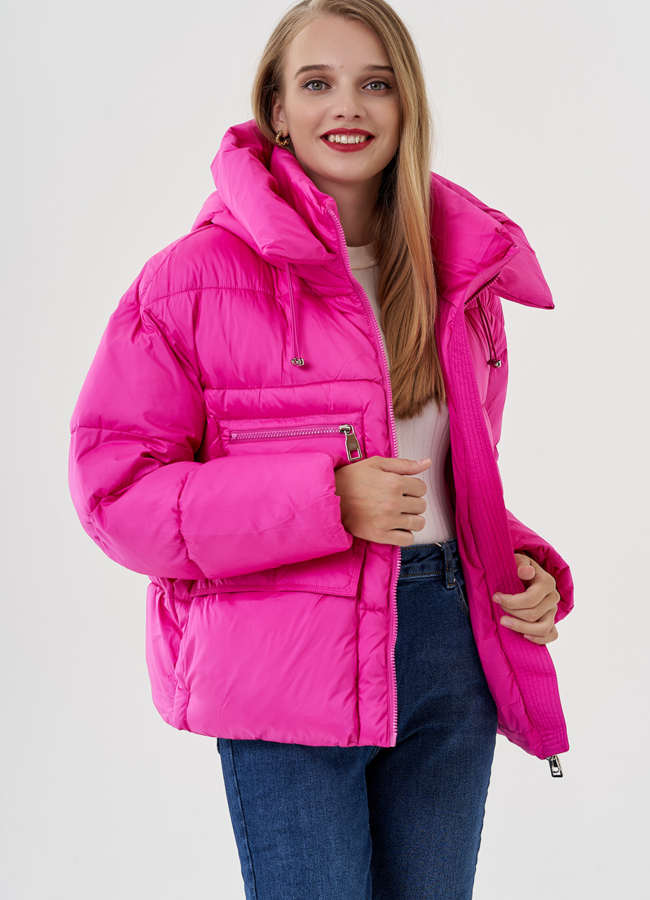 Женская куртка с капюшоном  модель № 82039 меха малина