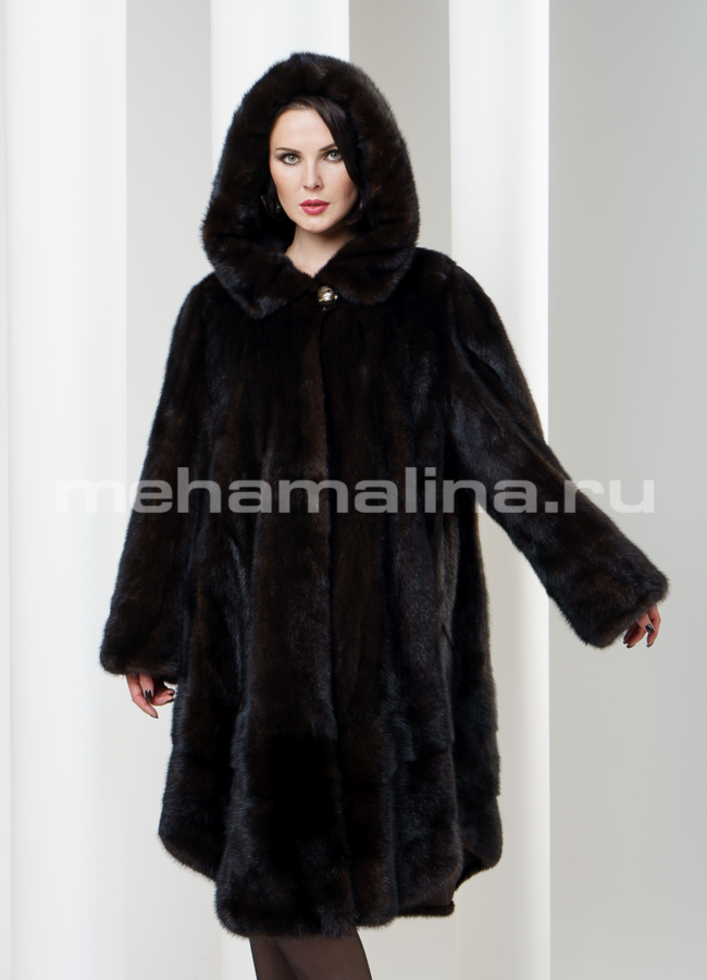 Шуба из норки с капюшоном 