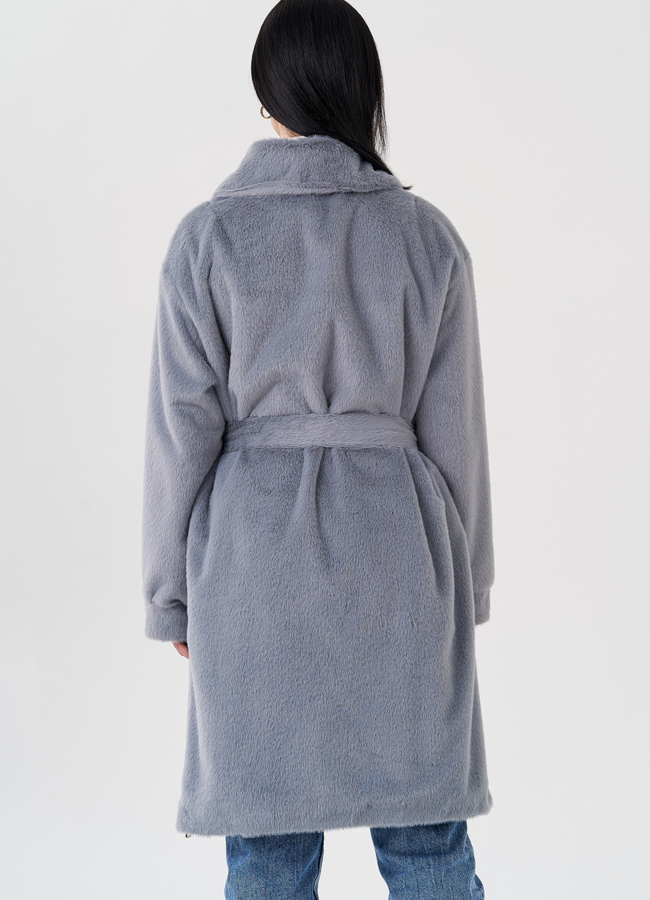 Женское пальто-рубашка серого цвета  модель № 24116 универмаг малина