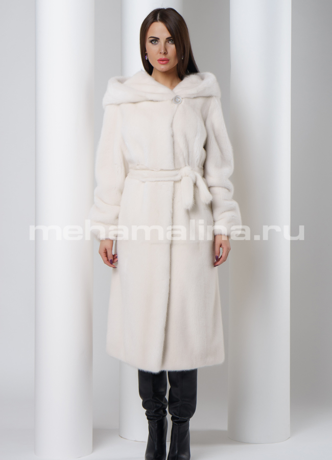 Белая шуба из скандинавской норки модель № S-501 в рассрочку