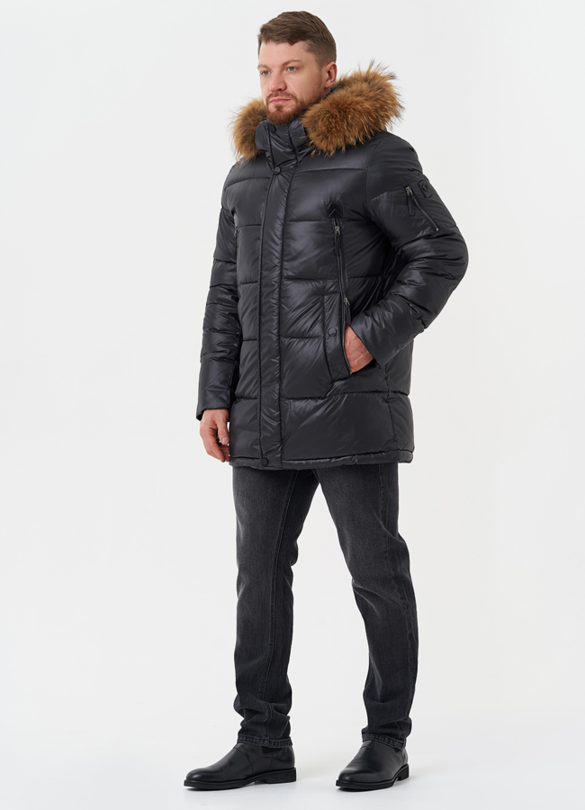 Пуховик с отделкой из меха енота модель № 28823 в кредит