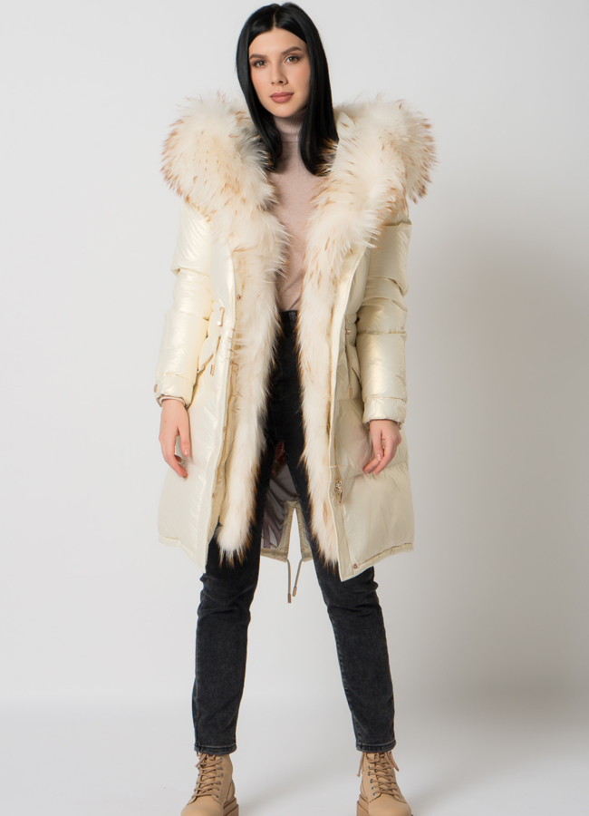 фото Парка- пуховик белого цвета модель № 75734