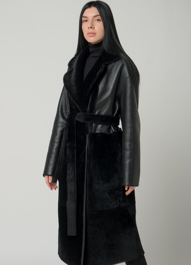 Двусторонняя женская дубленка с английским воротником модель № 22246 универмаг малина