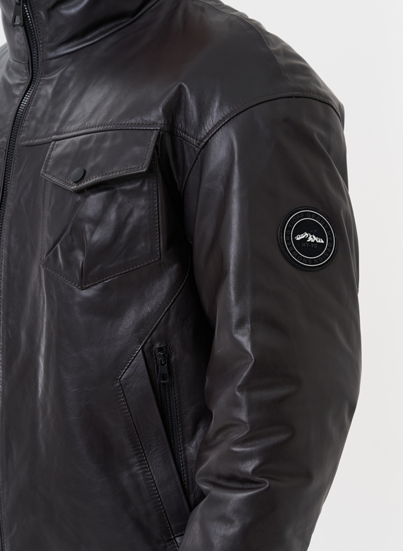 Мужской пуховик из натуральной кожи 