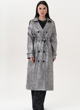 Плащ из эко кожи под серебро