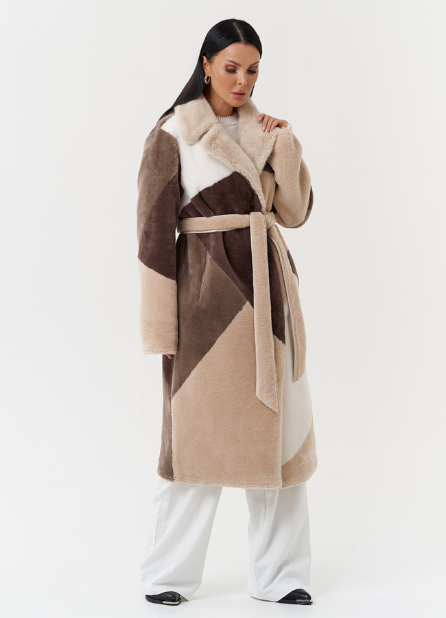 Двухсторонняя дубленка с английским воротником модель № 27775 в кредит