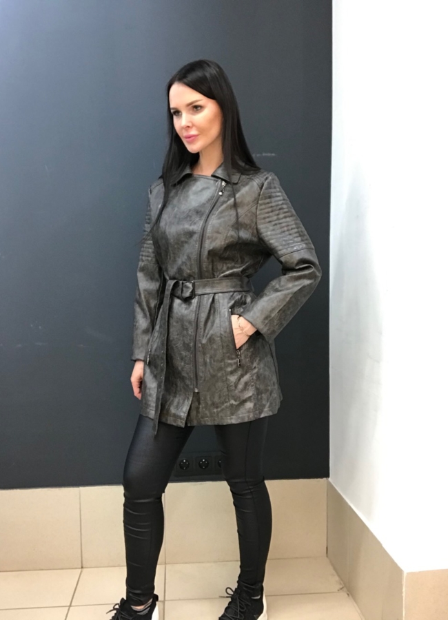 Куртка из эко кожи серого цвета  модель № 678D в кредит