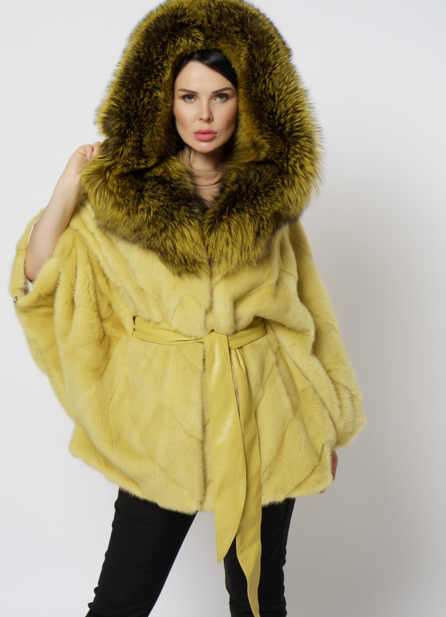 Желтая шуба из норки модель № 1214 универмаг малина