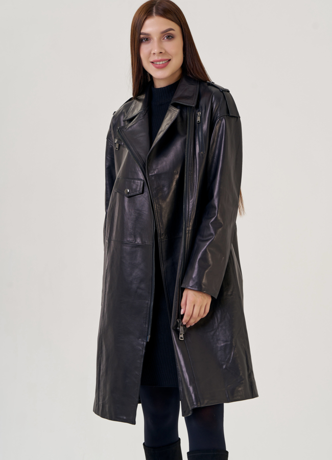 Женский плащ черного цвета  модель № 21584 универмаг малина