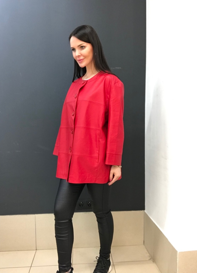 Куртка из эко кожи красного цвета модель № 1701 в кредит