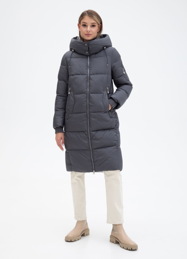 Пуховик женский с капюшоном  модель № 25802 меха малина