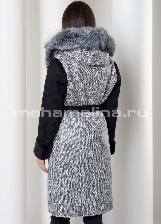 фото Дубленка из эко меха с капюшоном  модель № 1607