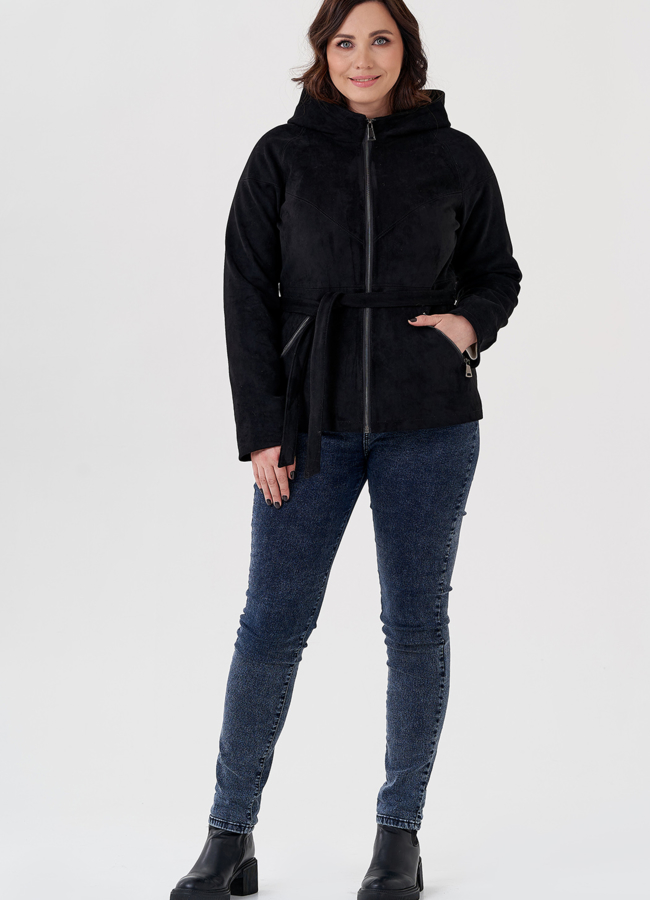 фото Куртка из эко замши утепленная с капюшоном модель № 24104