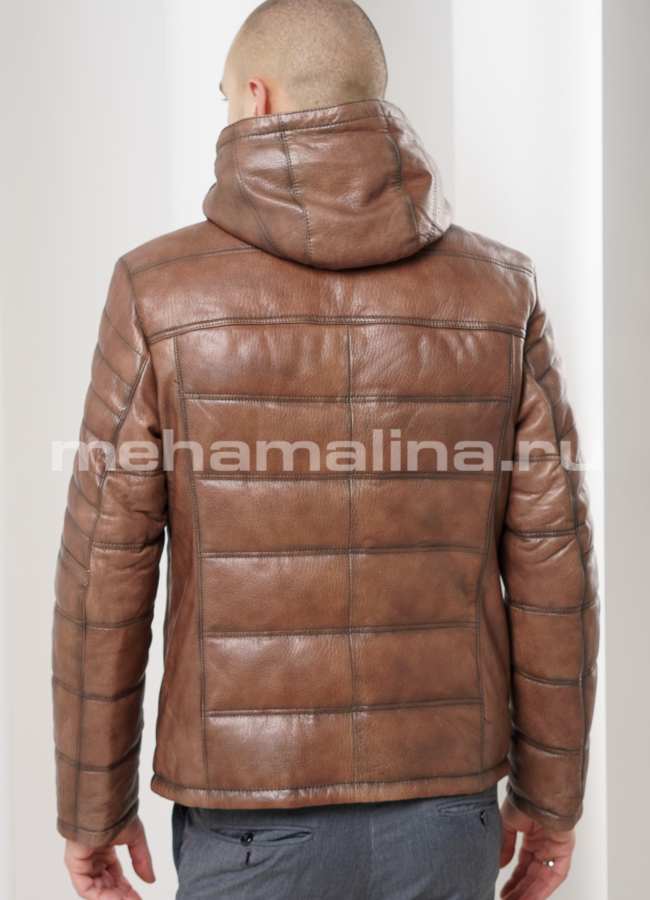 Кожаный пуховик модель № ПМ-51 в рассрочку