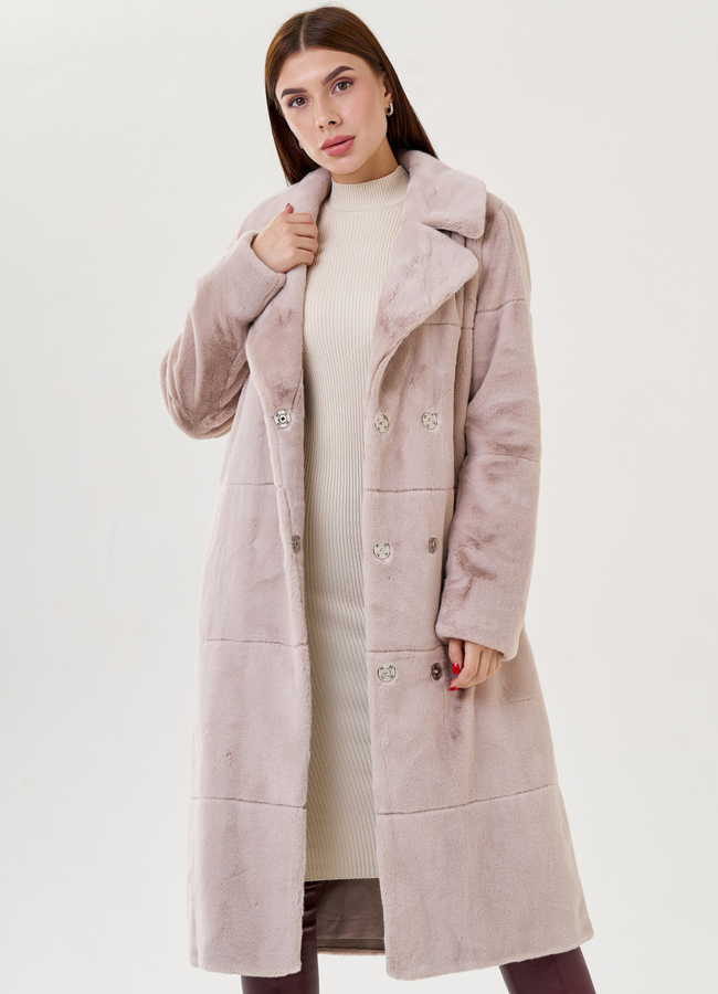 Пальто из эко меха с поясом модель № 79341 универмаг малина