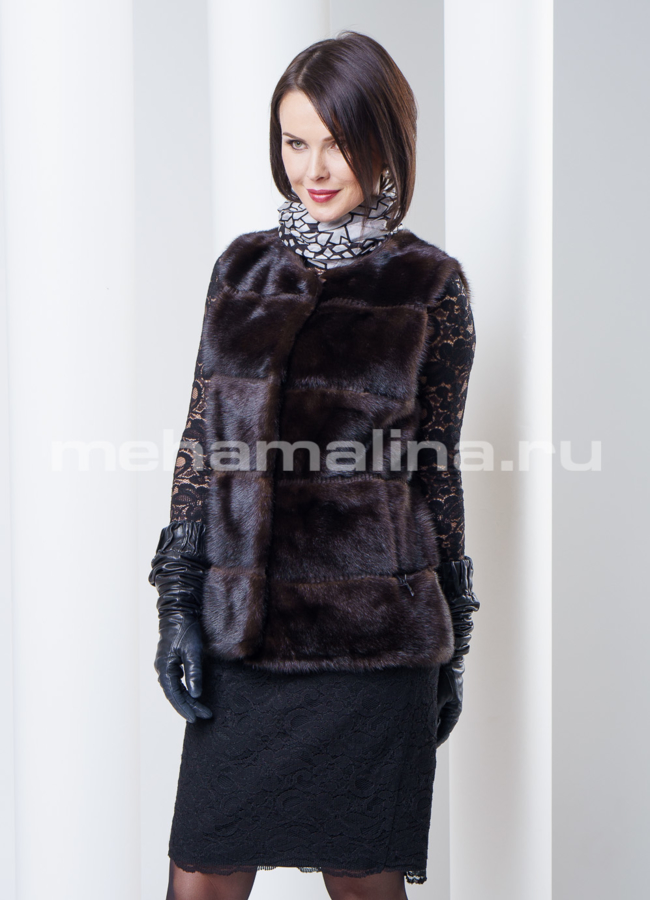 Норковая шуба со съемными элементами, цвет коричневый модель № S-296 в рассрочку