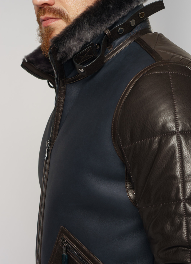 Мужская дубленка на молнии с воротником стойка модель № DM-134 в рассрочку