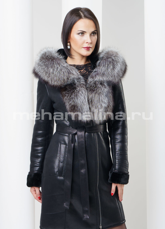фото Дубленка с чернобуркой, цвет черный модель № D-146/1