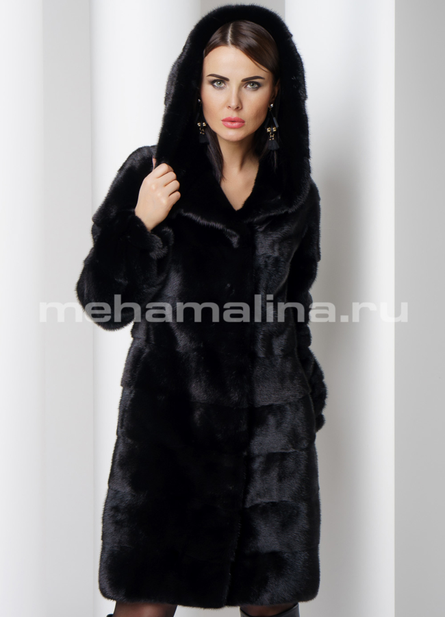 Шуба черного цвета из скандинавской норки модель № S-524 универмаг малина