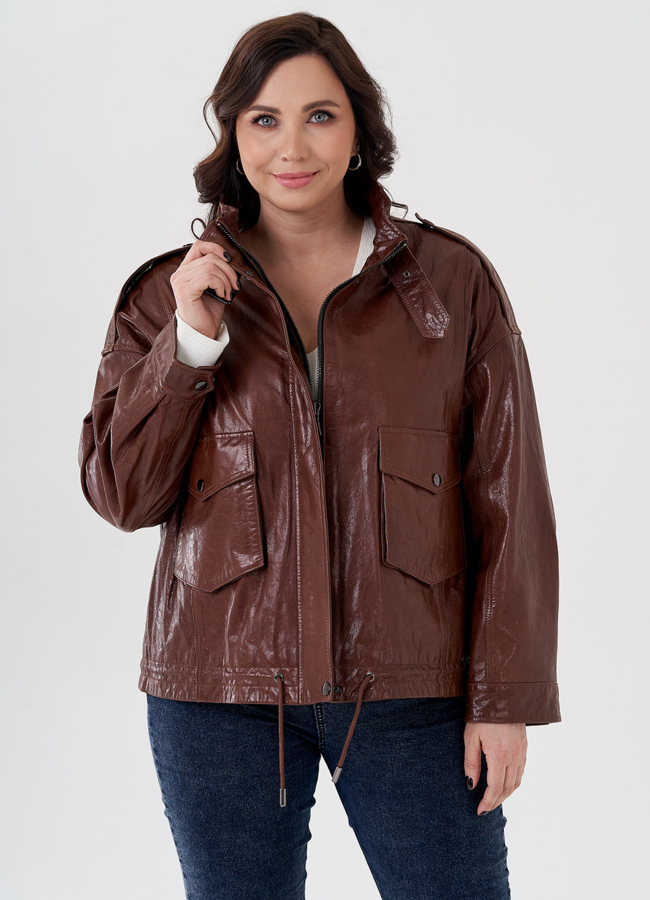 Куртка из натуральной кожи коричневого цвета модель № 24095 универмаг малина