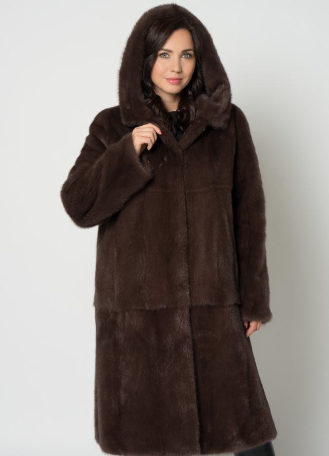 Норковая шуба с капюшоном модель № 21634 универмаг малина